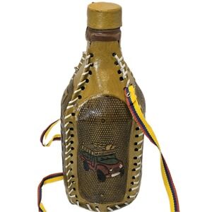 Vintage Leather‎ Wrapped ECUADOR Liquor Bottle Decanter With Strap Boho Hippie
